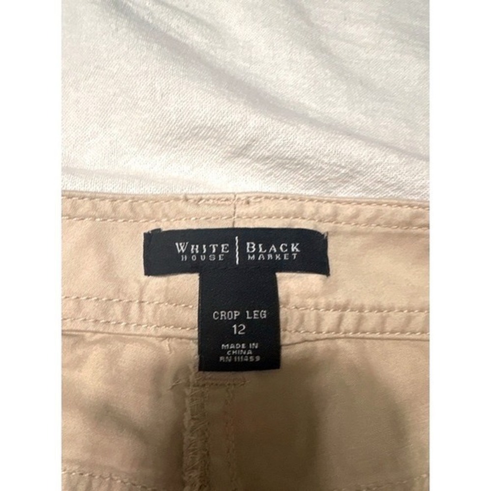 White House Black Market Tan Cargo Crop Pants Womens 12 Khaki Utility Ruched Leg